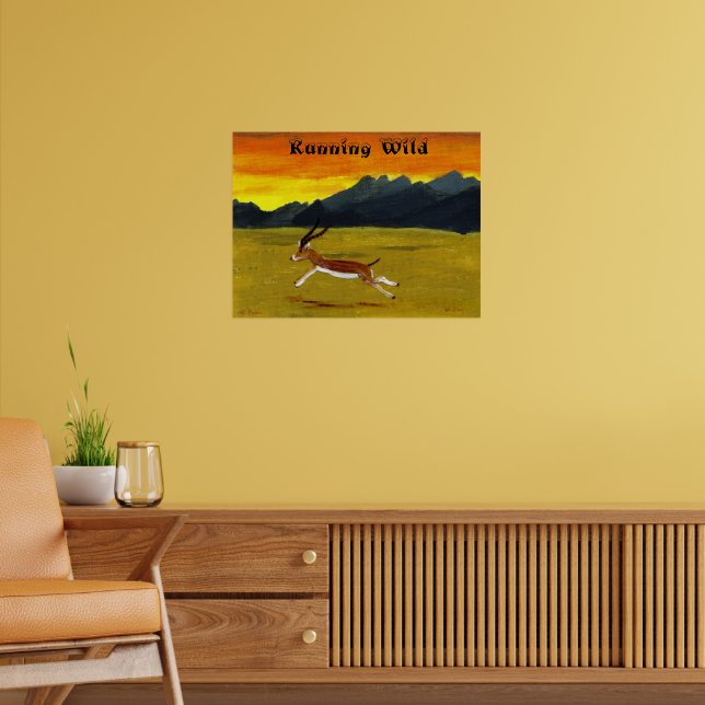Póster Cartel de gacela corriendo en puesta de sol animal (Salón 2)