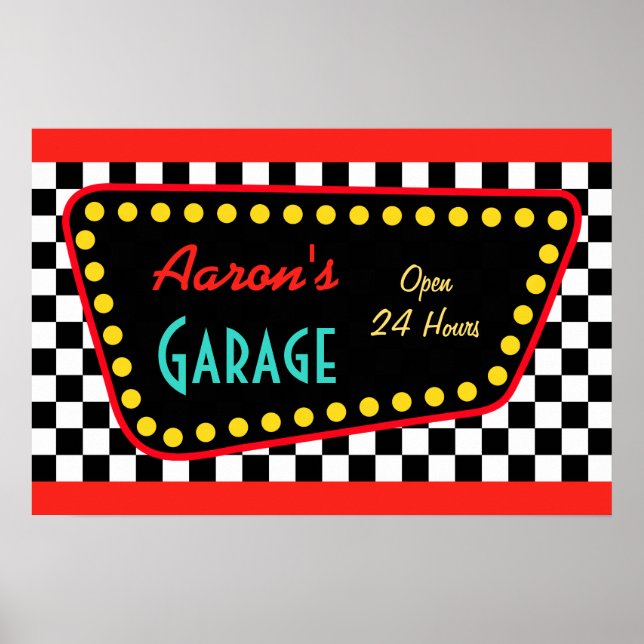 Póster Cartel de garage retro personalizado (Frente)