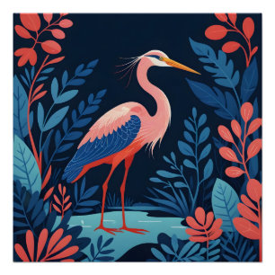 Póster cartel de garza de jardín de medianoche