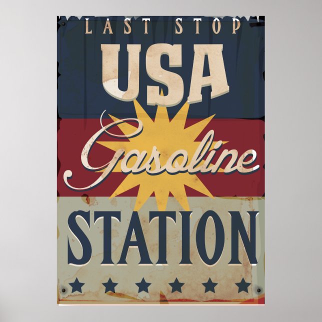 Póster Cartel de gasolina vintage (Frente)
