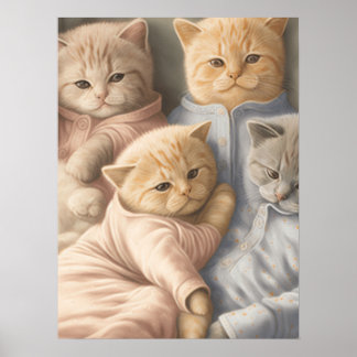 Póster Cartel de gatitos en pijamas