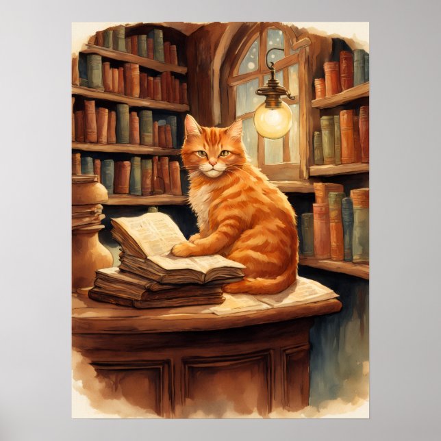 Póster cartel de gato de biblioteca (Frente)