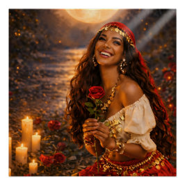 Póster cartel de gitana roja (brillante) || arte gitano 