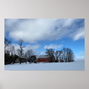Póster Cartel de granero rojo en nieve