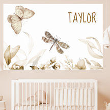 Cartel de guardería de bebé floral vintage sepia a