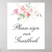 cartel de guía de boda floral rosa