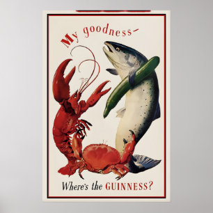 Póster Cartel de Guinness Salmón, Cangrejo y Langosta