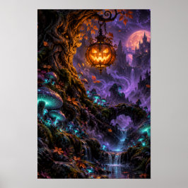 Póster Cartel de Halloween del Bosque de Calabaza Encanta