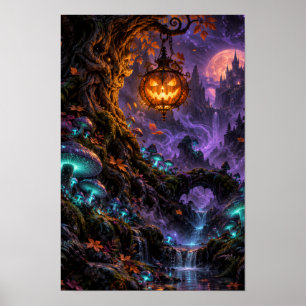 Póster Cartel de Halloween del Bosque de Calabaza Encanta