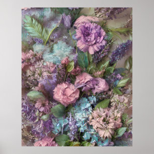 Póster Cartel de hermosas flores de lila rosa púrpura