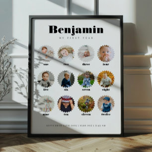 Póster Cartel de hito del primer cumpleaños del bebé retr