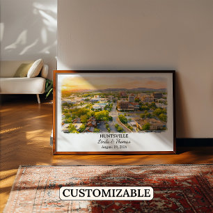 Póster Cartel de Huntsville Alabama, Acuarela, Personaliz