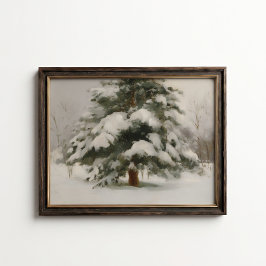 Póster Cartel de invierno de pino cubierto de nieve