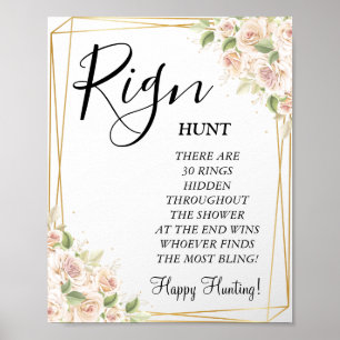 Póster Cartel de juego de ducha nupcial con anillo floral