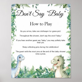 Póster Cartel de juego para baby shower de dinosaurio 'No