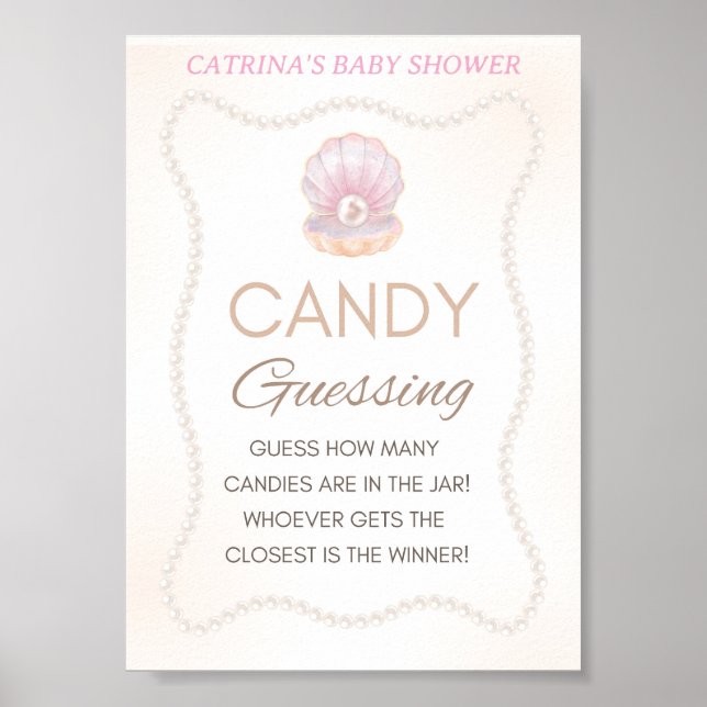 Póster Cartel de Juego para Baby Shower de Perla (Frente)