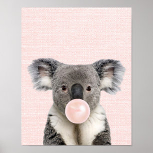 PÓSTER CARTEL DE KOALA SOPLANDO CHICLE ROSA