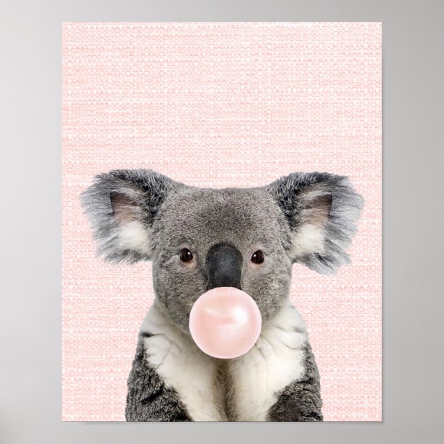 PÓSTER CARTEL DE KOALA SOPLANDO CHICLE ROSA (Frente)