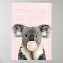 PÓSTER CARTEL DE KOALA SOPLANDO CHICLE ROSA