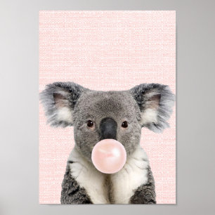 PÓSTER CARTEL DE KOALA SOPLANDO CHICLE ROSA