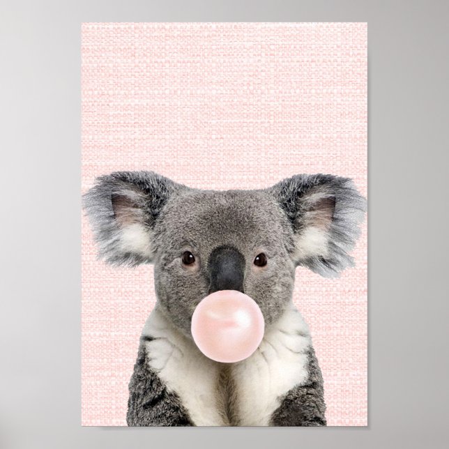 PÓSTER CARTEL DE KOALA SOPLANDO CHICLE ROSA (Frente)