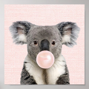 PÓSTER CARTEL DE KOALA SOPLANDO CHICLE ROSA