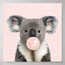 PÓSTER CARTEL DE KOALA SOPLANDO CHICLE ROSA