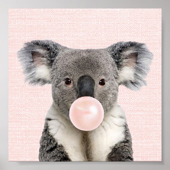 PÓSTER CARTEL DE KOALA SOPLANDO CHICLE ROSA (Frente)