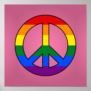 Póster cartel de la bandera LGBT con signo de paz