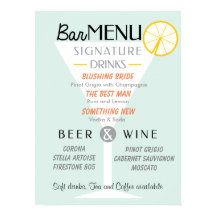 Cartel de la barra de bodas, firma de cócteles, be