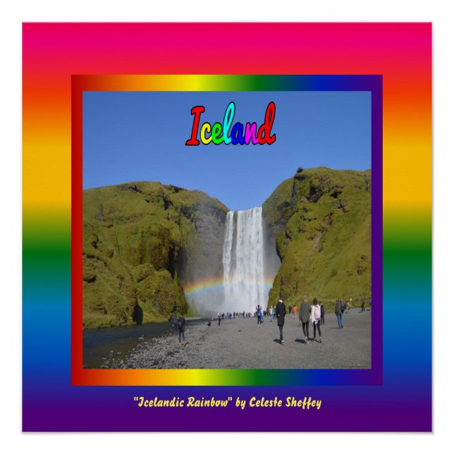 Póster Cartel de la catarata del arcoíris de Islandia (Anverso)