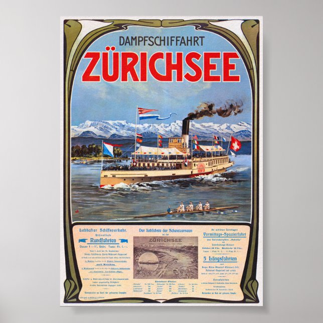 Póster Cartel de la época de Dampfschiffahrt Zürichsee de (Frente)