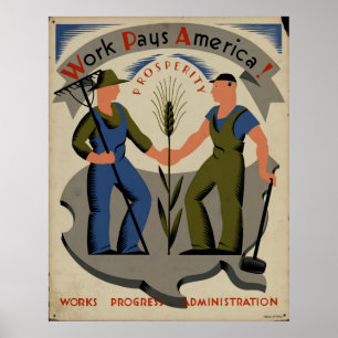 Póster Cartel de la época de la WPA de 1939 por el trabaj