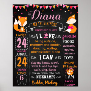 Póster Cartel de la fiesta de cumpleaños de Foxy Fox Firs