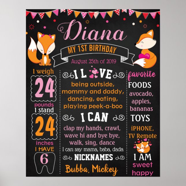 Póster Cartel de la fiesta de cumpleaños de Foxy Fox Firs (Frente)