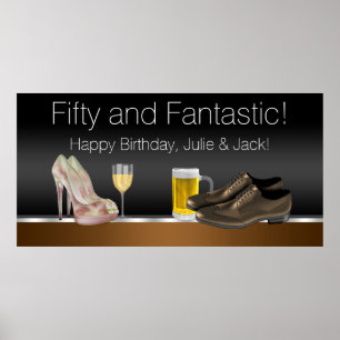 Póster Cartel de la fiesta de cumpleaños de hombre y muje