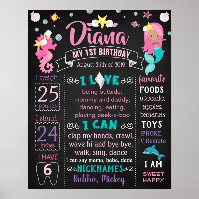 Póster Cartel de la fiesta de cumpleaños de Sirena bajo e (Frente)