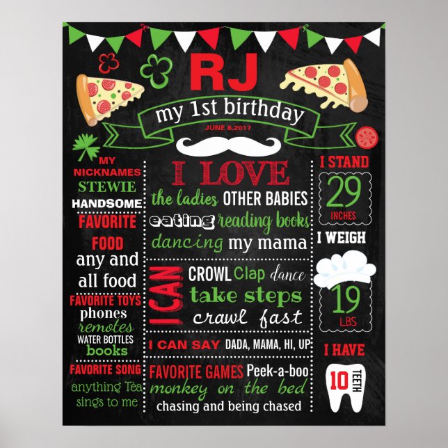 Póster Cartel de la fiesta de cumpleaños Pizza (Frente)