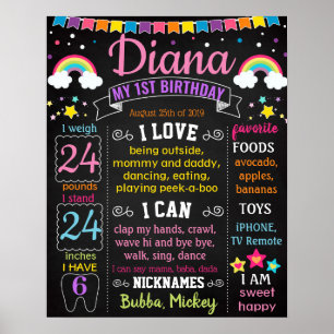 Póster Cartel de la Fiesta del Arcoiris Primer Cumpleaños
