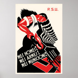 Póster Cartel de la Guerra Civil Española ¡Más hombres y 