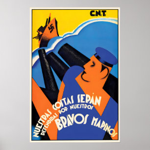 Póster Cartel de la Guerra Civil Española  Nuestra costa 