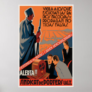 Póster Cartel de la Guerra Civil Española UGT Cuidado con