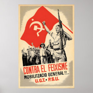 Póster Cartel de la Guerra Civil Española UGT PSU ¡Contra