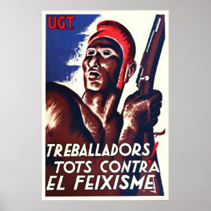 Póster Cartel de la Guerra Civil Española UGT ¡Trabajador