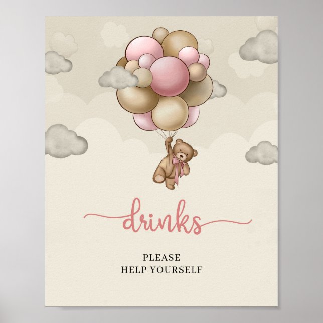 Póster Cartel de la mesa de bebidas con globos marrones a (Frente)