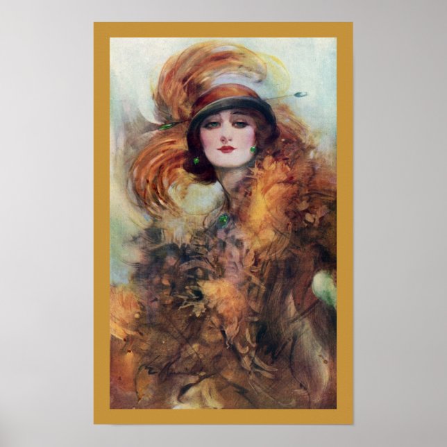 Póster Cartel de la mujer con piel y esmeraldas (Frente)