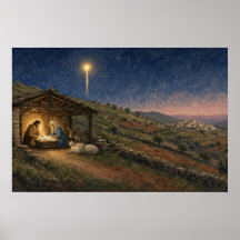 Cartel de la Natividad del Establo en Noche Santa
