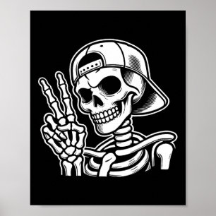 Póster Cartel de la paz de mano de esqueleto retro esquel