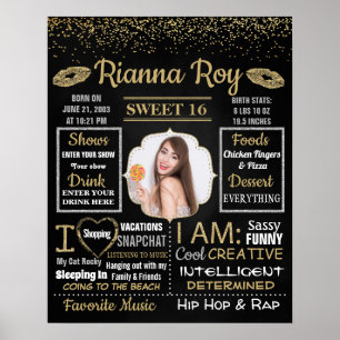 Póster Cartel de la pizarra de la fiesta de cumpleaños 16