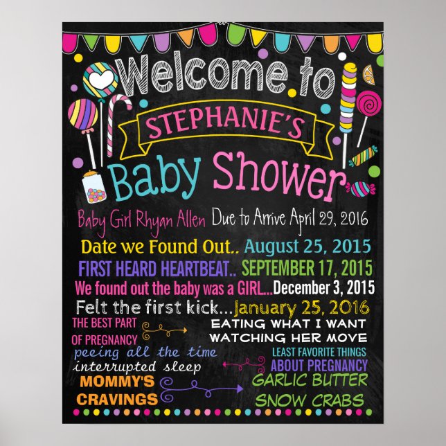 Póster Cartel de la pizarra del Fiesta Baby Shower de Can (Frente)